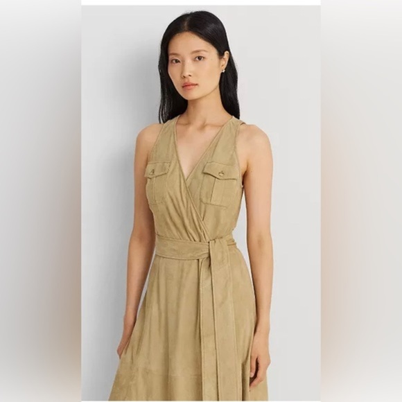 LAUREN RALPH LAUREN Women's Birch Tan Belted Suede Sleeveless Dress size‎ 4 new